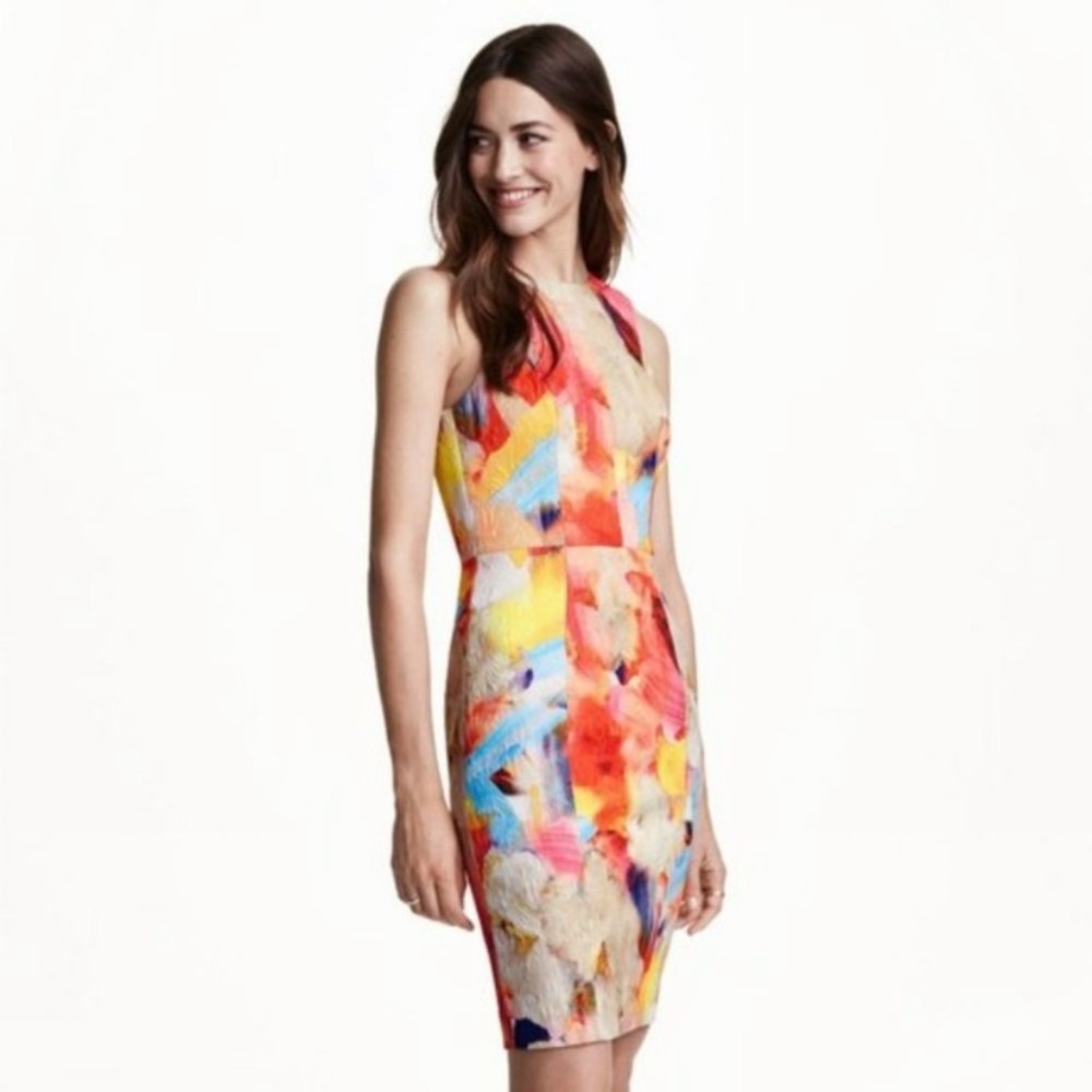 NEW H&M Abstract Sheath Dress Exposed Zip 2